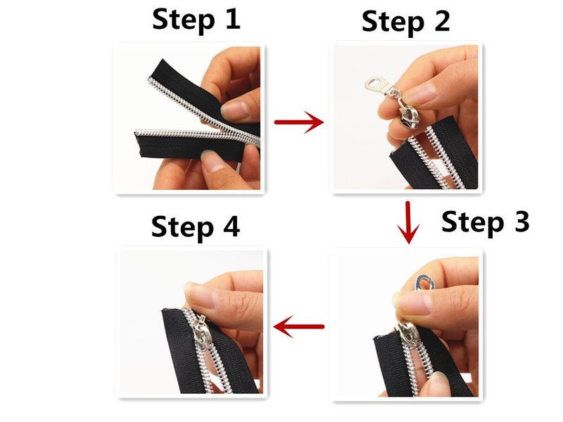 YaHoGa #5 Silver Metallic Nylon Coil Zippers by The Yard Bulk Black Tape 10 Yards with 25pcs Pulls for DIY Sewing Tailor Craft Bags (Black) - Image 4